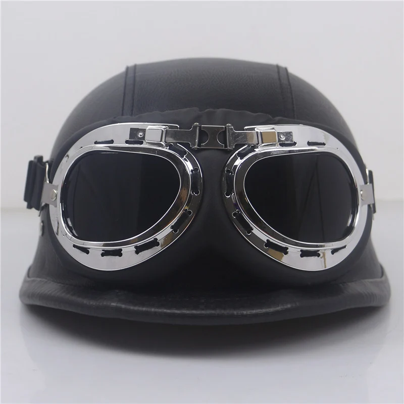 Vintage Leder Motorradhelm Skanto