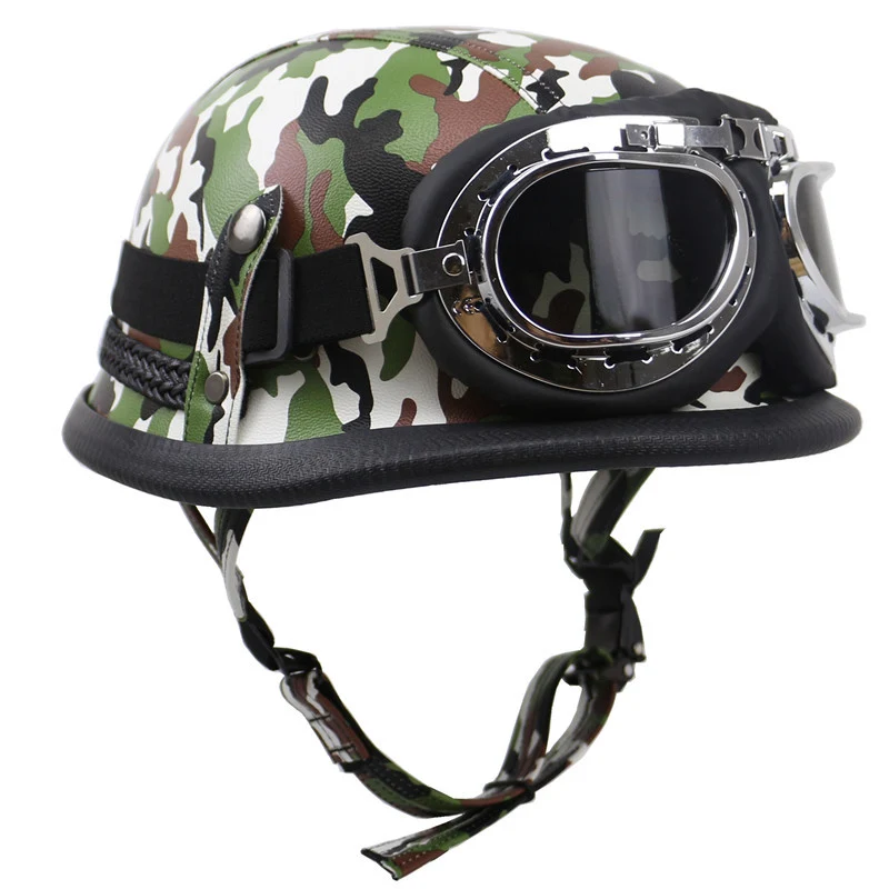 Vintage Leder Motorradhelm mit Brille Skanto