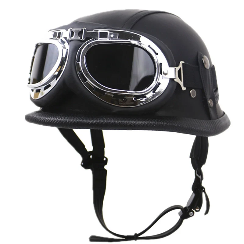 Vintage Leder Motorradhelm mit Brille Skanto