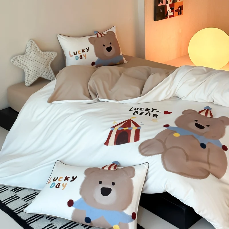 Kinder-Bettwäscheset mit niedlicher Hasen-Illustration und Wendefunktion