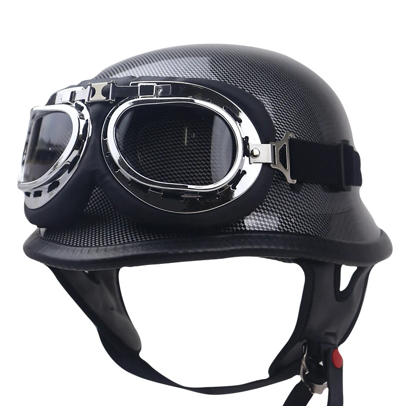 Klassischer Carbonfaser-Motorradhelm mit Brille Skanto