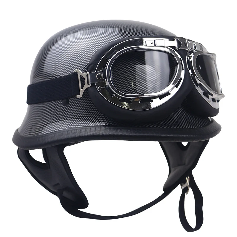 Klassischer Carbonfaser-Motorradhelm mit Brille Skanto