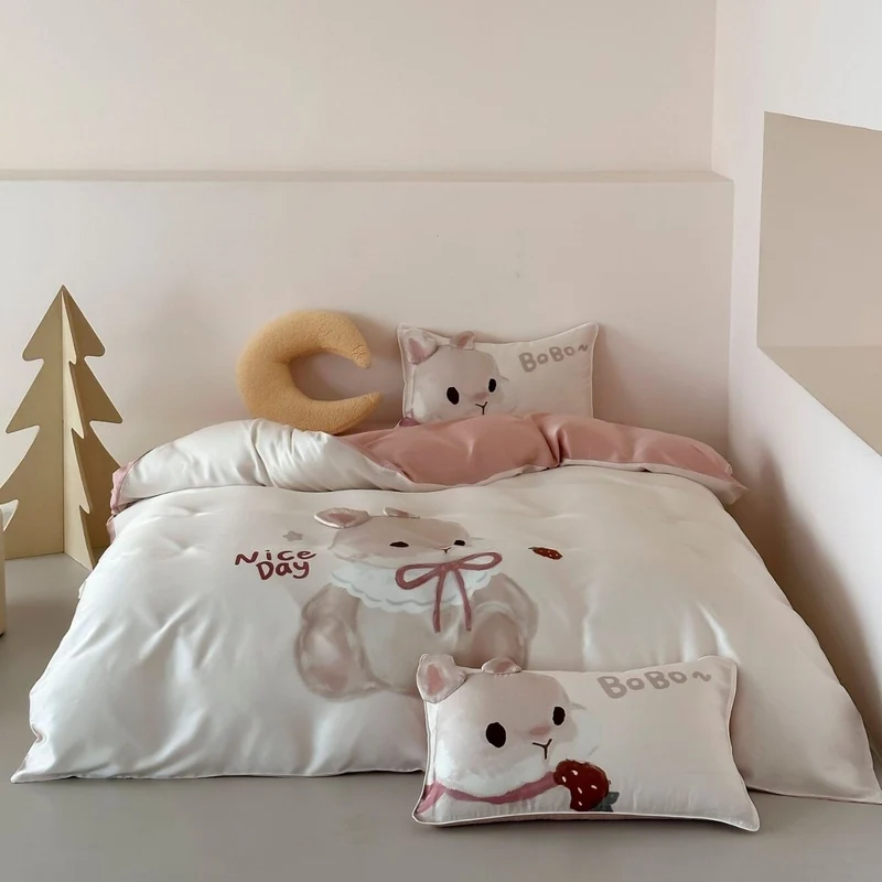 Kinder-Bettwäsche-Set mit niedlichem Pinguin-Motiv aus weichem Baumwollsatin und extraweichem Kopfkissen