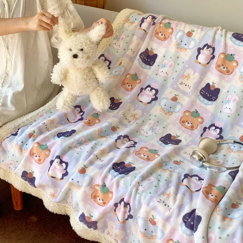 Wendbare Flauschdecke mit Cartoon-Katzenmotiv und Teddyfutter