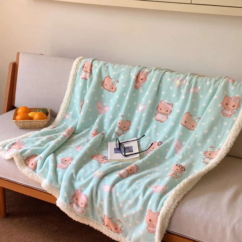 Wendbare Flauschdecke mit Cartoon-Katzenmotiv und Teddyfutter