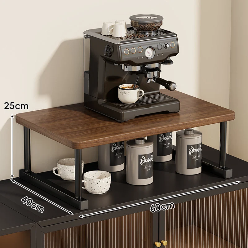 Zwei-Ebenen-Thekenkaffee-Station-Regalaufsatz mit Walnuß-Top und Metallrahmen