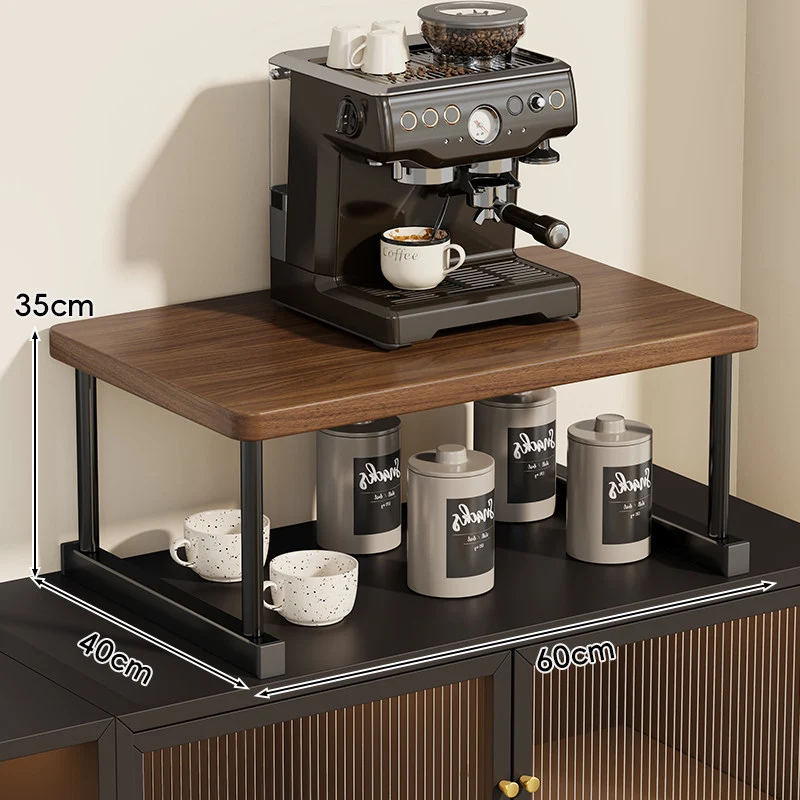 Zwei-Ebenen-Thekenkaffee-Station-Regalaufsatz mit Walnuß-Top und Metallrahmen