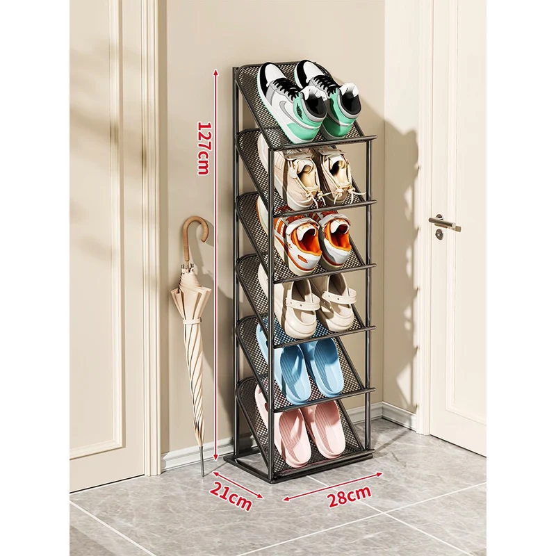 Vierstufiger vertikaler geneigter Metallgitter-Schuhregal-Organizer