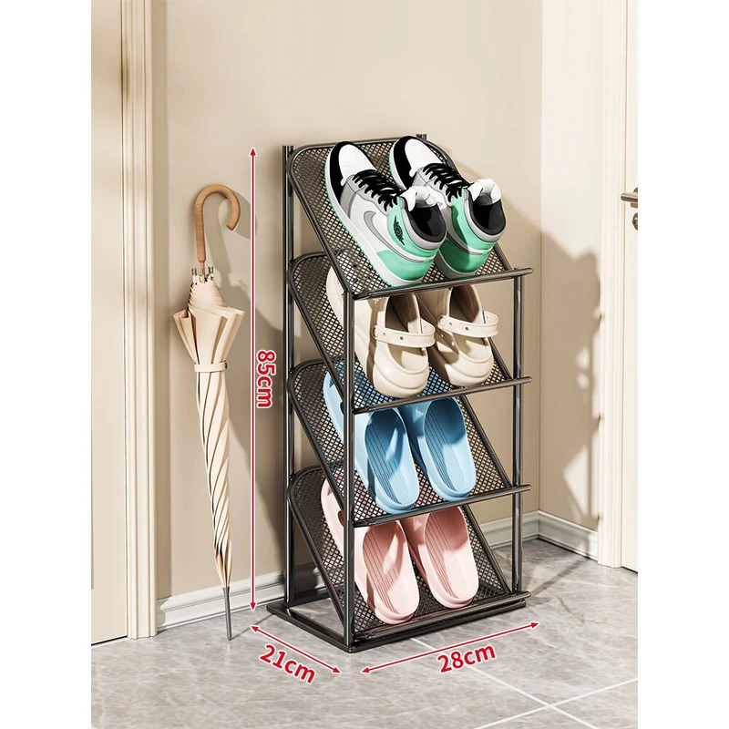 Vierstufiger vertikaler geneigter Metallgitter-Schuhregal-Organizer