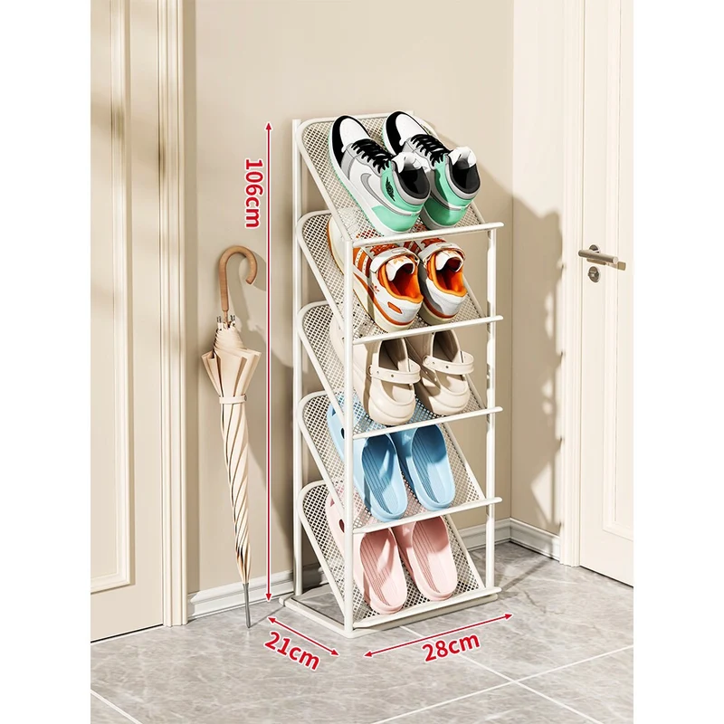Vierstufiger vertikaler geneigter Metallgitter-Schuhregal-Organizer