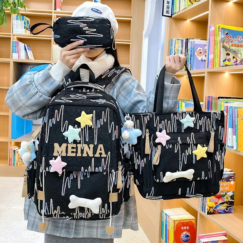 Niedliches gestepptes Schulranzen- und Tragetaschen-Set Skanto