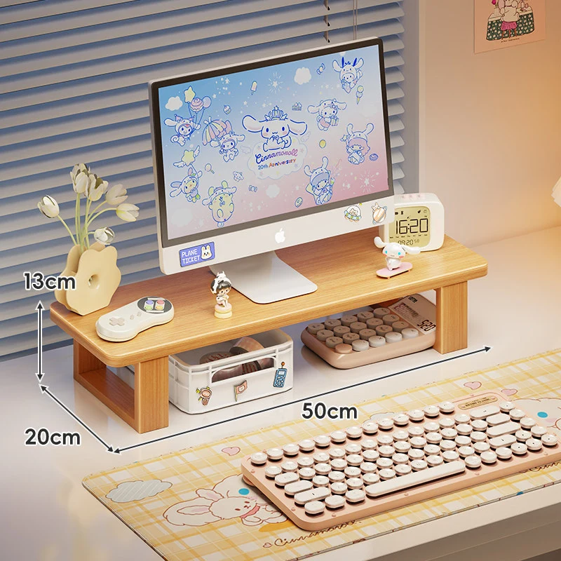 Bambus-Desktop-Monitorständer mit Unterregal-Tastaturlagerung und Kabelmanagement