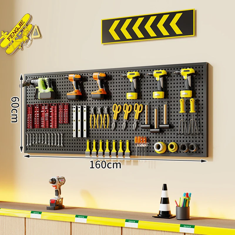Wandmontierter perforierter Metallwerkzeug-Pegboard-Organizer mit Magnetstreifen und Mehrfachhaken