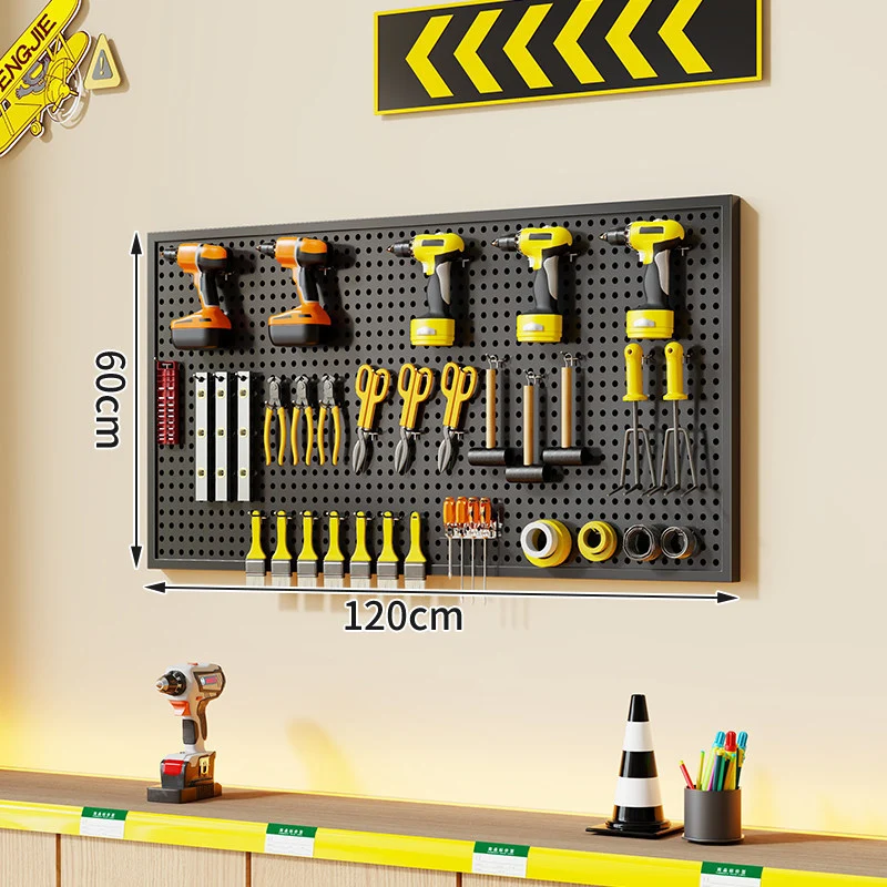 Wandmontierter perforierter Metallwerkzeug-Pegboard-Organizer mit Magnetstreifen und Mehrfachhaken