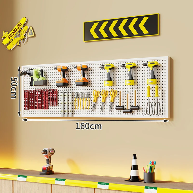 Wandmontierter perforierter Metallwerkzeug-Pegboard-Organizer mit Magnetstreifen und Mehrfachhaken