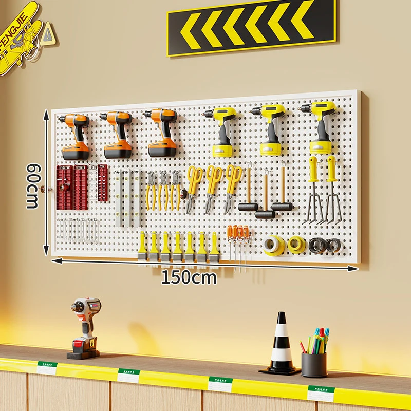 Wandmontierter perforierter Metallwerkzeug-Pegboard-Organizer mit Magnetstreifen und Mehrfachhaken