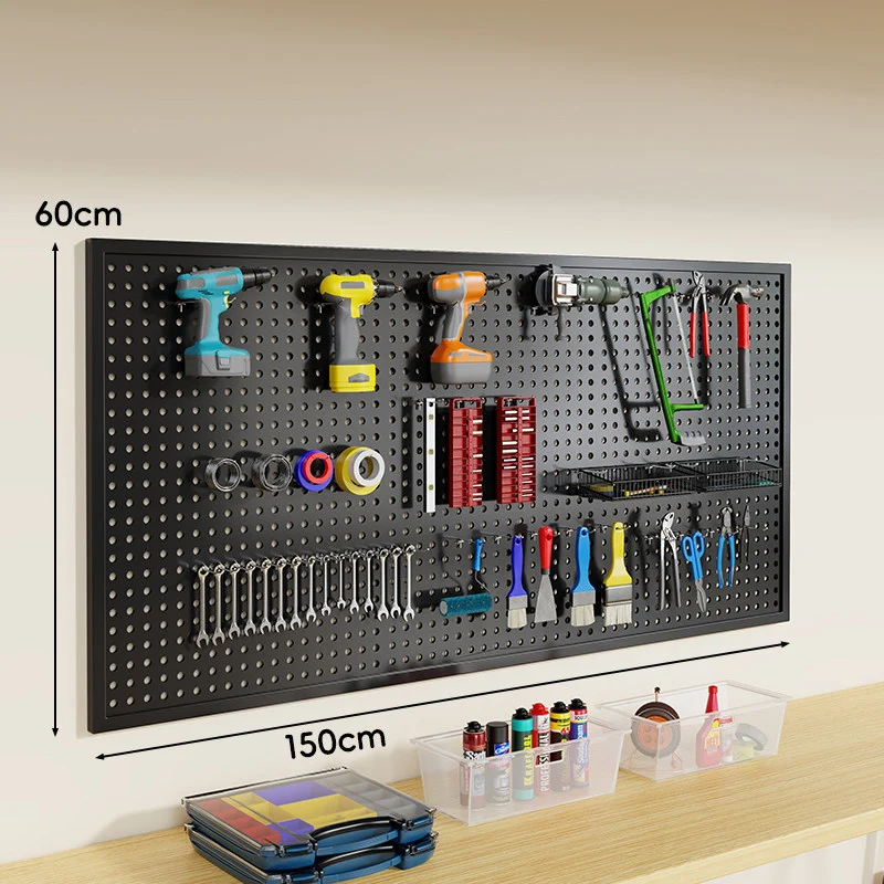 Wandmontierter Lochblech-Werkzeug-Pegboard-Organizer mit modularen Haken und Drahtkörben