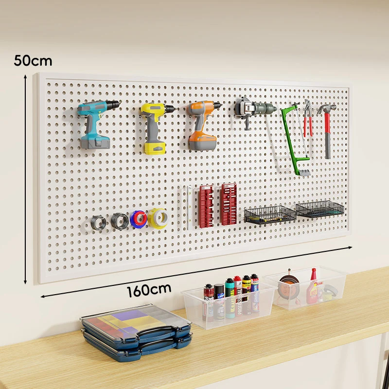 Wandmontierter Lochblech-Werkzeug-Pegboard-Organizer mit modularen Haken und Drahtkörben