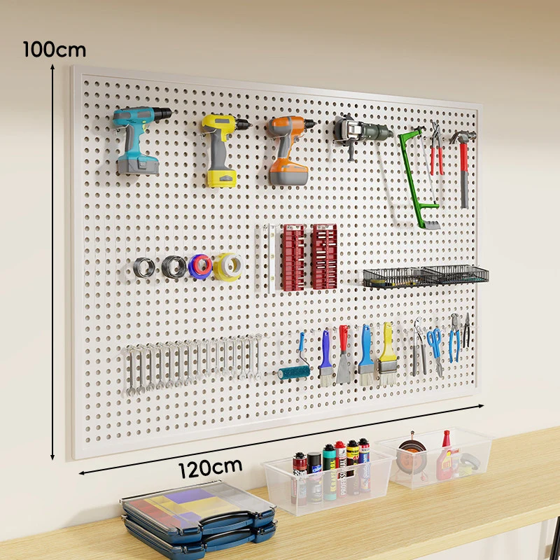 Wandmontierter Lochblech-Werkzeug-Pegboard-Organizer mit modularen Haken und Drahtkörben