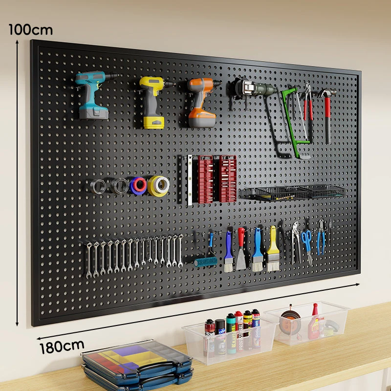 Wandmontierter Lochblech-Werkzeug-Pegboard-Organizer mit modularen Haken und Drahtkörben