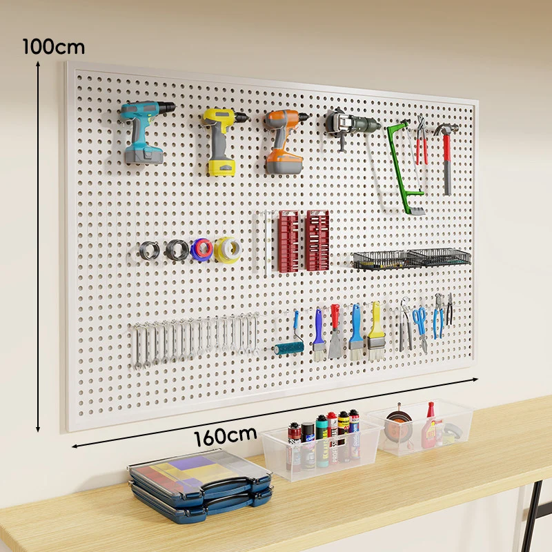 Wandmontierter Lochblech-Werkzeug-Pegboard-Organizer mit modularen Haken und Drahtkörben