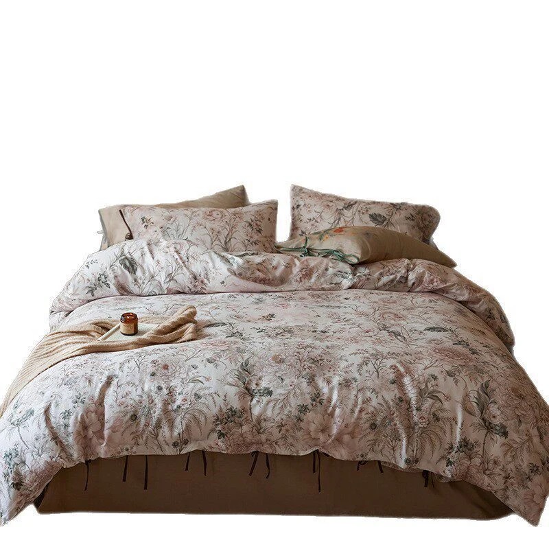 Luxuriöses Baumwollsatin-Bettwäsche-Set mit floralem Muster und Hotelverschluss