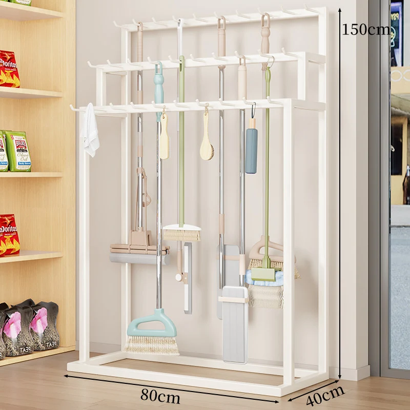 Vertikaler Mop- und Besen-Organizer-Rack mit Mehrfachhaken-Aufbewahrung