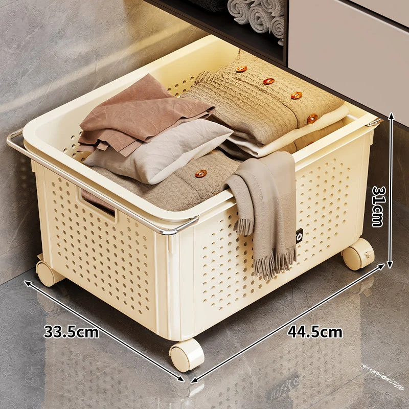 Belüfteter rollender Wäschekorb mit verriegelbaren Schwenkrädern und faltbarem Griff