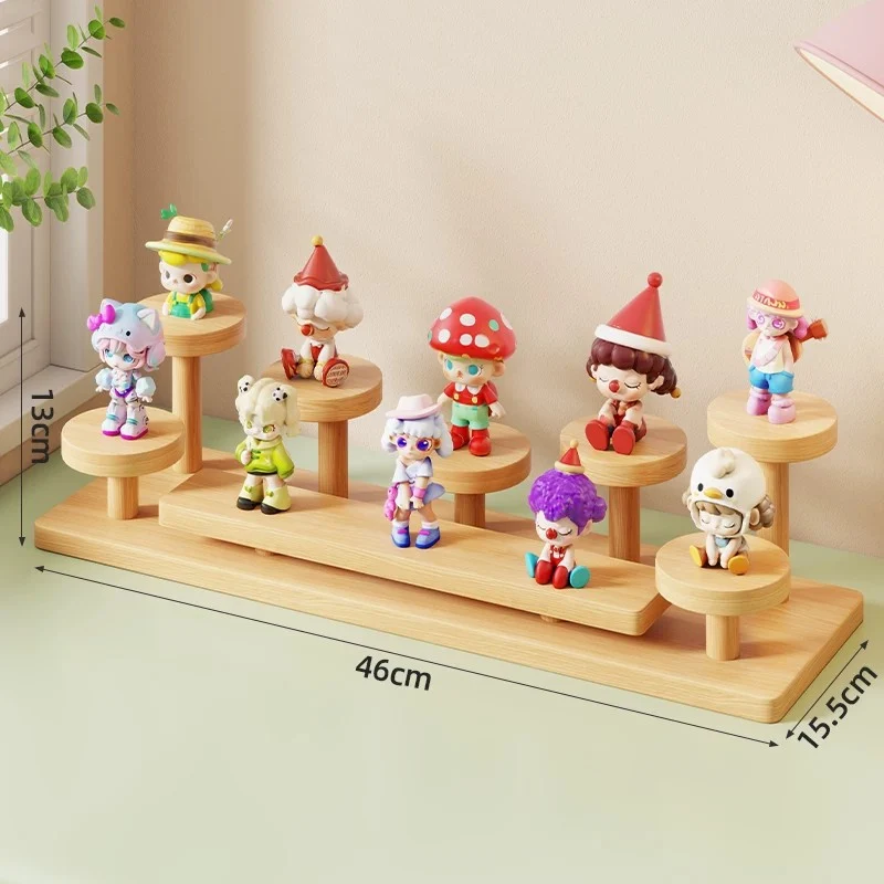 Zwei-Stufen Wavy Holz Displayständer für Mini-Figuren und Sammlerstücke