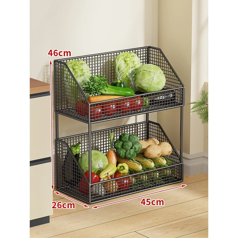 Zwei-Stufiges Mesh-Rollwagen Küche Obstlagerwagen