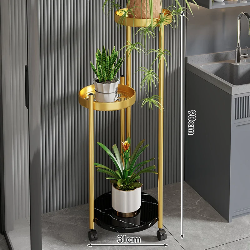 Rolling Vertical Plant Stand mit Marmor-Effekt-Basis und arretierbaren Rollen