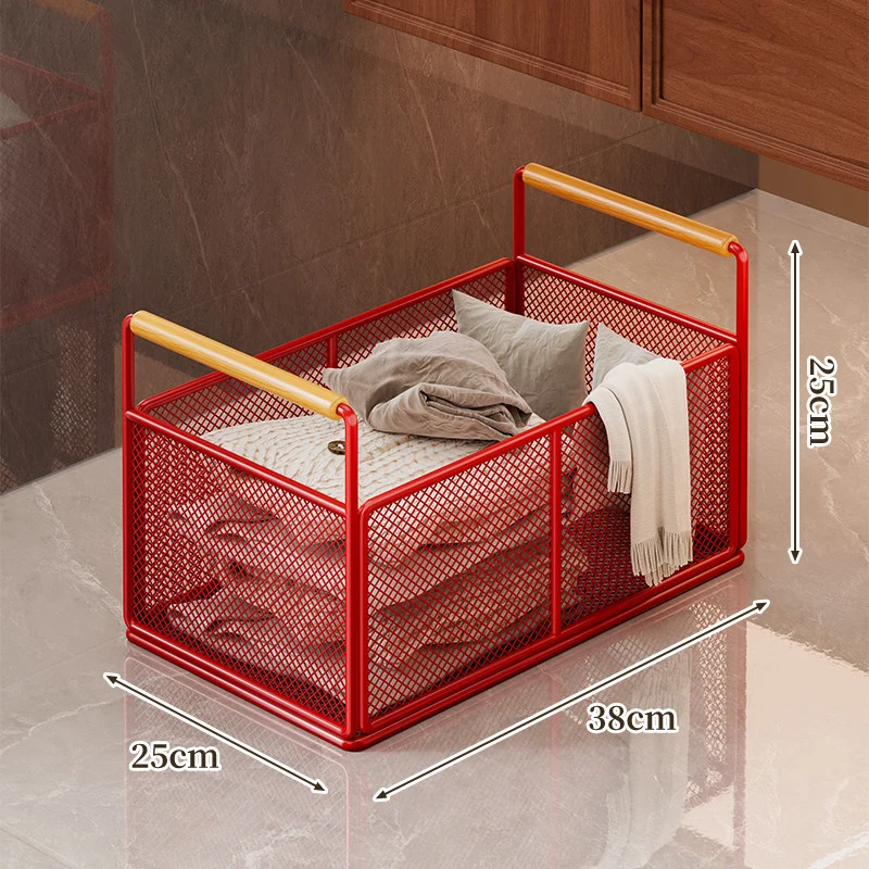 Mesh Utility Storage Basket mit Holzgriff für Küchen- und Haushaltsorganisation