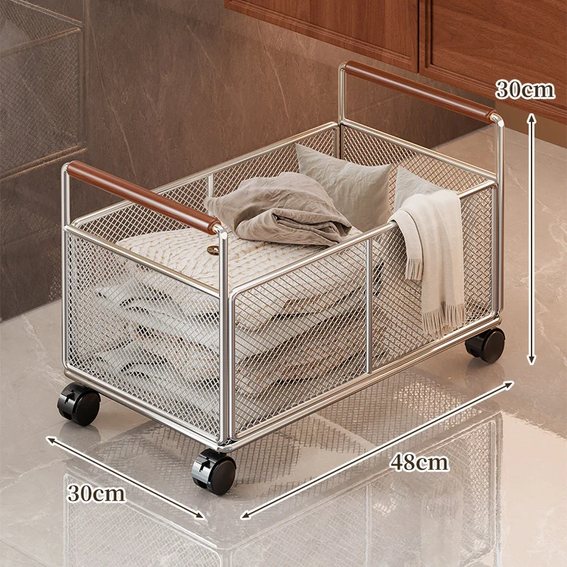 Mesh Utility Storage Basket mit Holzgriff für Küchen- und Haushaltsorganisation