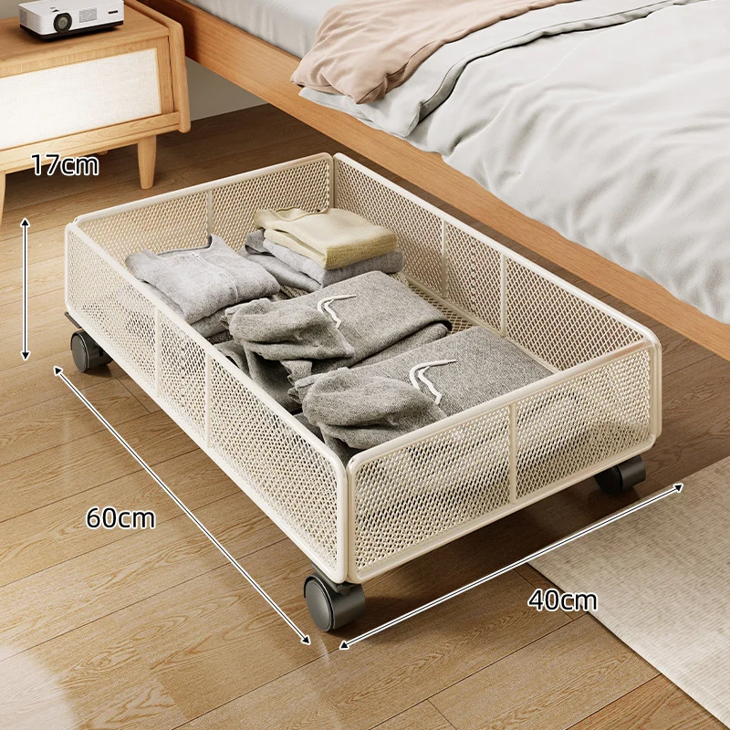 Niedrigprofil Rechteckiger Metallgitter Unter-Bett Aufbewahrungskorb Organizer