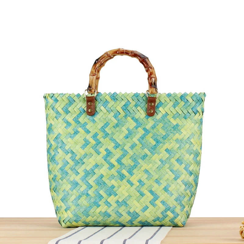 Handtasche aus hochwertigem, geflochtenem Material mit Bambusgriff Skanto