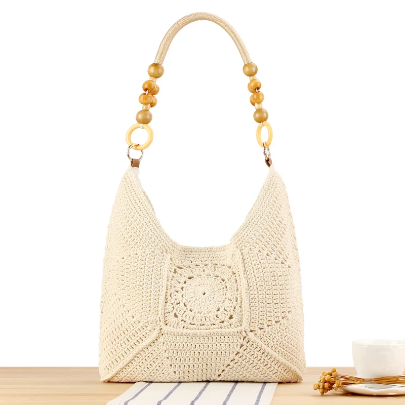 Handtasche aus handgeknüpftem Naturmaterial mit stilvollen Holzgriffen Skanto