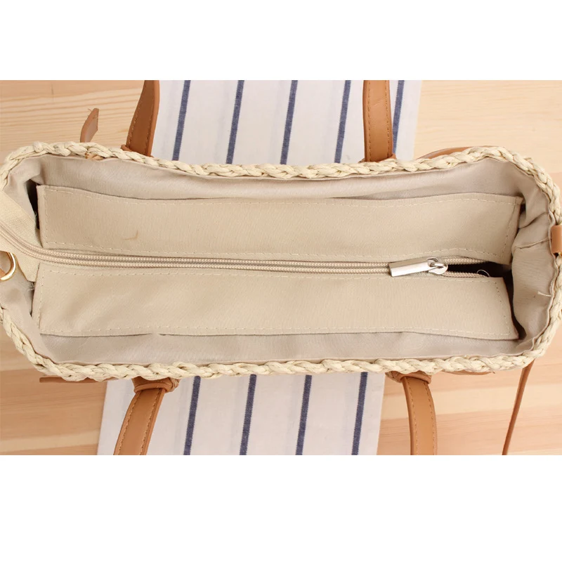 Gewebte Naturmaterial-Handtasche mit abnehmbaren Ledergriffen Skanto