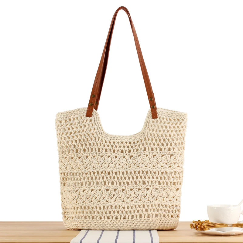 Geflochtene Makramee-Handtasche mit robusten Lederriemen Skanto