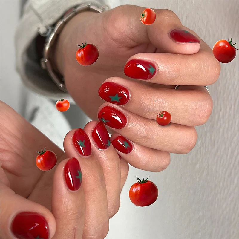 Themen-Tomaten-Design Press-On Nagelkunstset
