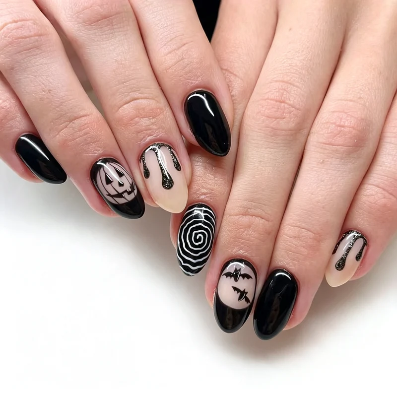 Themen Press-On Nagelkunst Set mit Halloween-Motiven