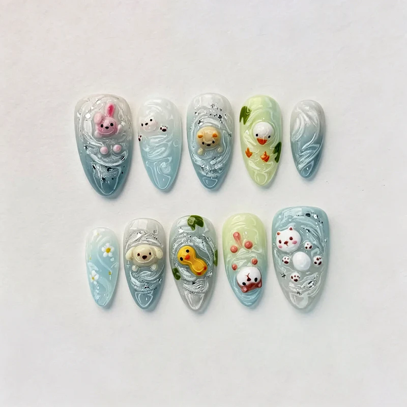 Verspielt 3D Tier-Themen Press-On Nagelkunst