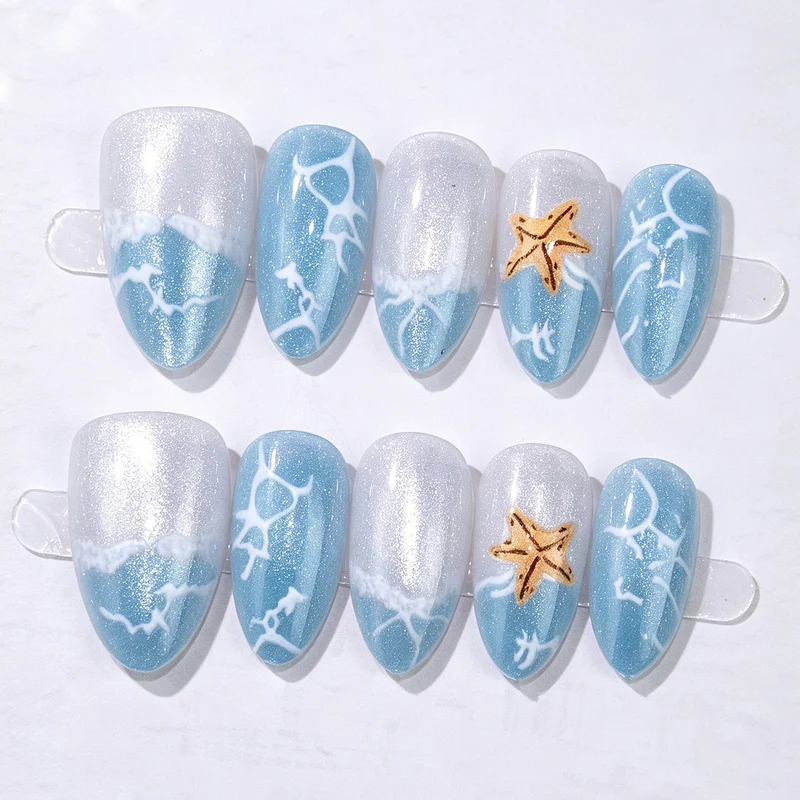 Meeres-inspirierte Press-On Nagelkunst Set