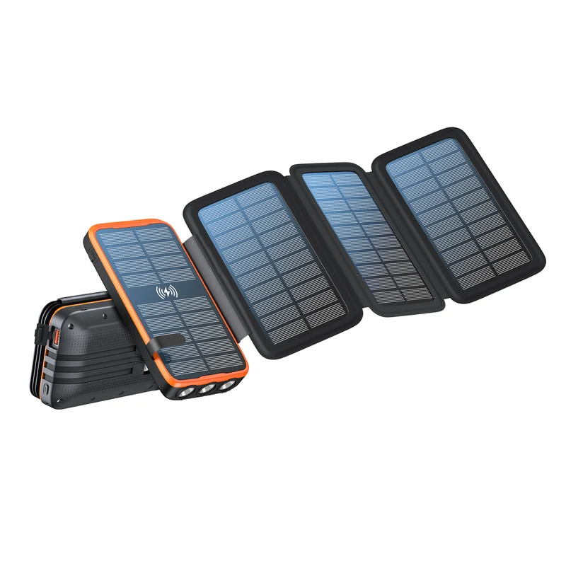 Tragbare Solar Powerbank mit kabelloser Ladefunktion und LED-Lampe Skanto