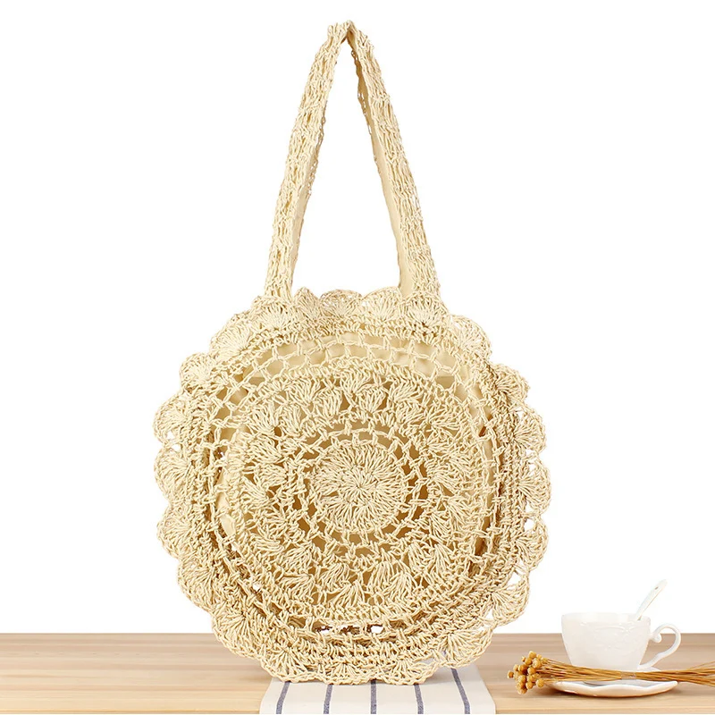 Handgeknüpfte Strandtasche mit künstlerischem Runddesign Skanto