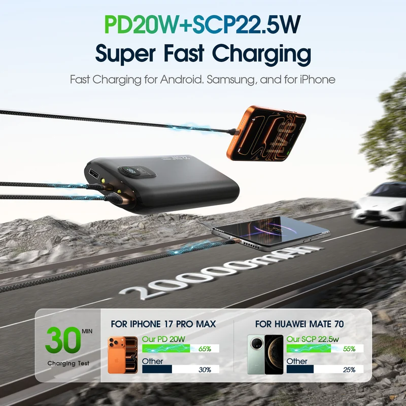 Tragbare Powerbank mit integrierter kabelloser Ladefunktion Skanto
