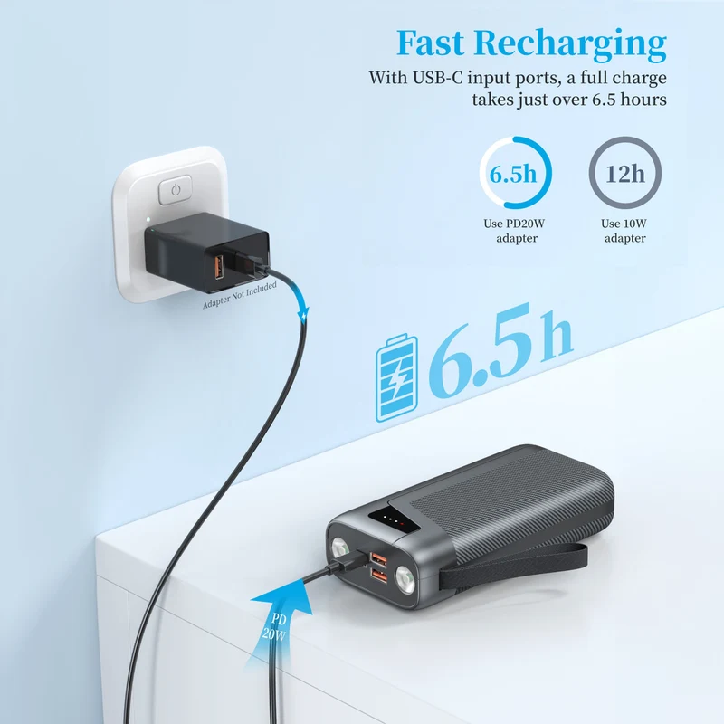Tragbare Powerbank mit integrierter Taschenlampe und Schnellladefunktion Skanto