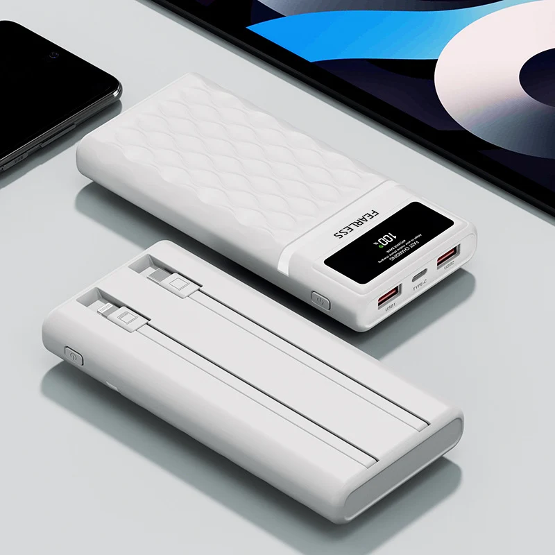 Multifunktionale Powerbank mit digitaler Ladeanzeige und integrierten Kabeln Skanto