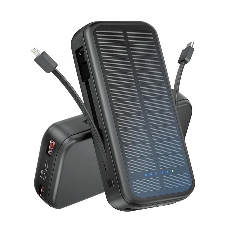 Solar Powerbank mit integrierter Schnellladefunktion und USB-C Kabel Skanto