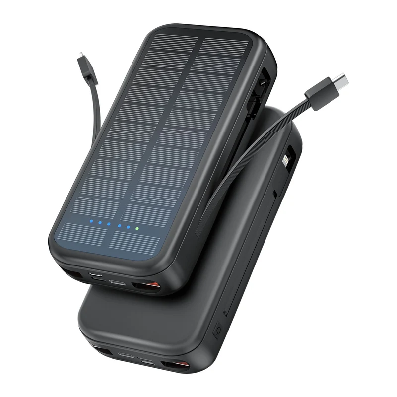 Solar Powerbank mit integrierter Schnellladefunktion und USB-C Kabel Skanto