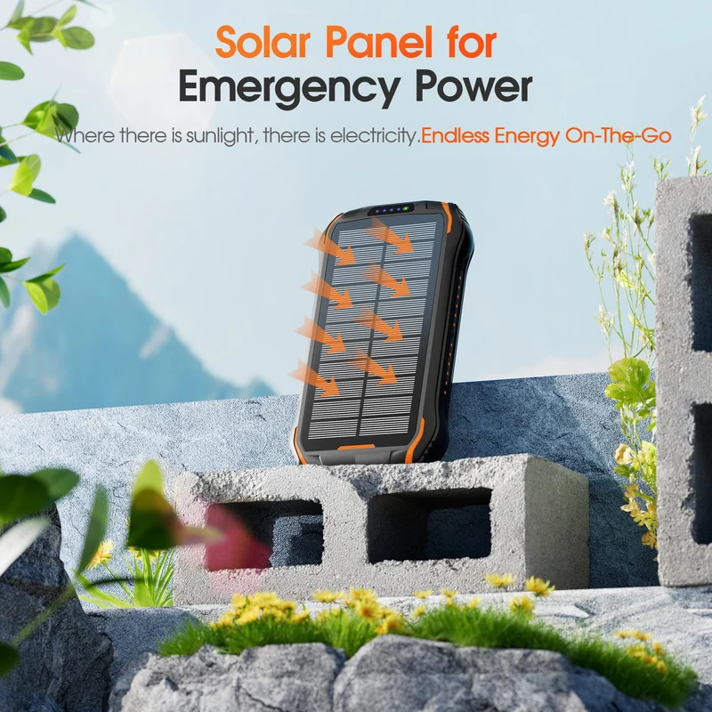 Robuste Solar Powerbank mit Schnellladefunktion und integriertem LED-Licht Skanto